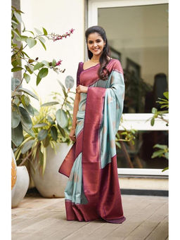 Anjaneya Sarees - Blue Woven Designer Banarasi Silk Kanjivaram Saree with Unstitched Blouse