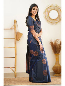 Anjaneya Sarees - Navy Blue Woven Designer Banarasi Silk Kanjivaram Saree with Unstitched Blouse