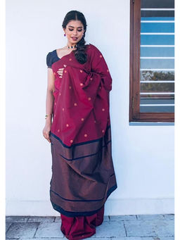 Anjaneya Sarees - Maroon Woven Designer Banarasi Silk Kanjivaram Saree with Unstitched Blouse
