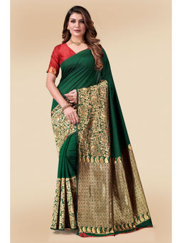 Anjaneya Sarees - Green Woven Designer Banarasi Silk Kanjivaram Saree with Unstitched Blouse