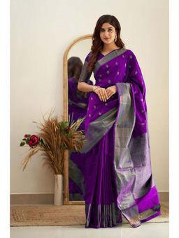 Anjaneya Sarees - Purple Woven Designer Banarasi Silk Kanjivaram Saree with Unstitched Blouse