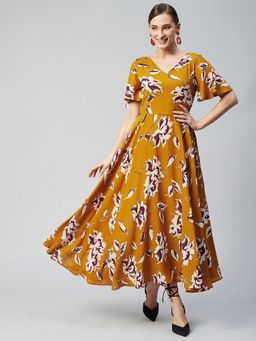 RARE - Women Casual Mustard Colour Maxi Floral Dress