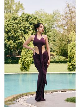 Lea Clothing - Purple Elina Plum Modal Draped Skirt