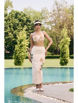 Lea Clothing - Siena Off White Floral Linen Skirt