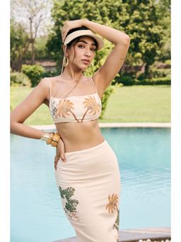 Lea Clothing - Siena Off White Floral Linen Crop Top