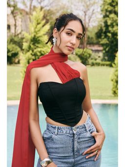 Lea Clothing - Black Nerina Noir Corset Top and Crimson Wrap