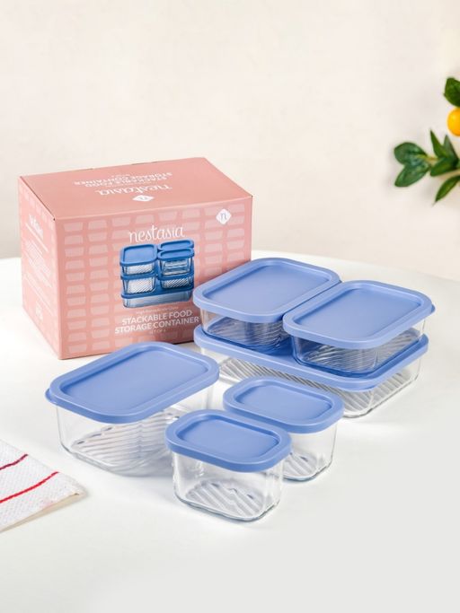 Nestasia Blue Transparent Airtight Storage Containers (Pack Of 6)