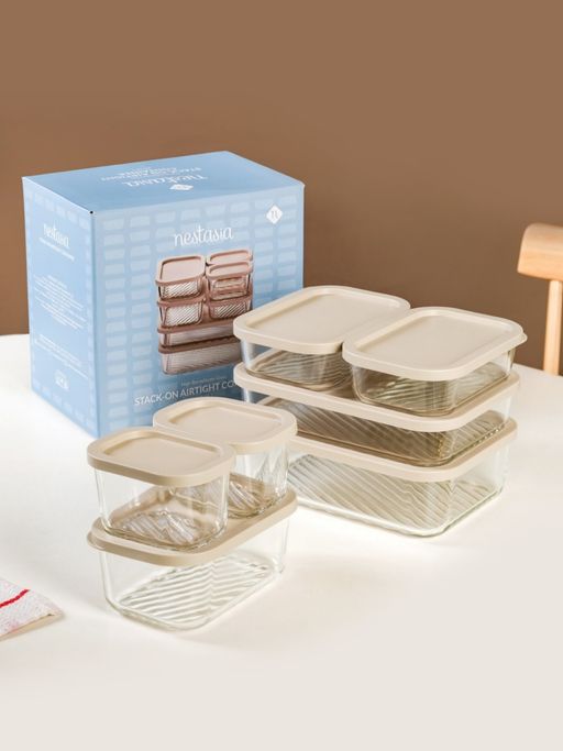 Nestasia Beige Premium Airtight Glass Containers (Pack Of 7) (Pack of 7)