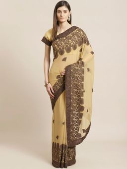 Readiprint - Beige Faux Georgette Fabric Saree with Unstitched Blouse