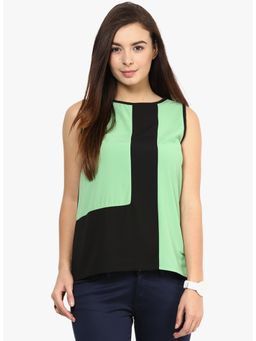 RARE - Women Mint Green And Black Color Block Top