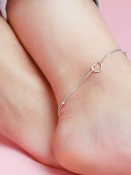 Zavya - Heartfelt Elegance Rhodium-Plated 925 Sterling Silver Heart Anklet