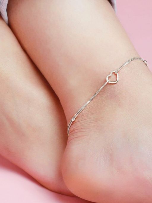 Zavya Heartfelt Elegance Rhodium-Plated 925 Sterling Silver Heart Anklet