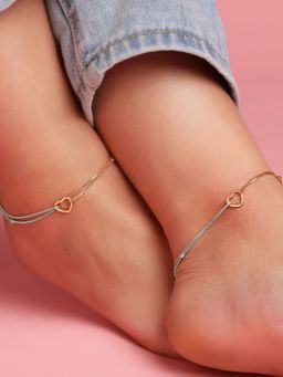 Zavya - Dainty Hearts Dual-Tone 925 Sterling Silver Anklet- Pair