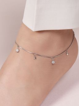 Zavya - Starry Night Sky 925 Sterling Silver Rhodium-Plated Star Pattern Anklets