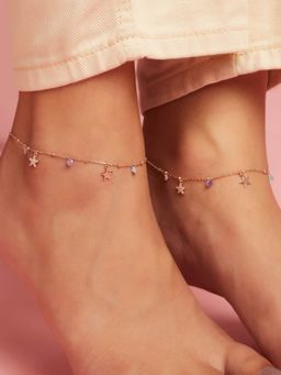 Zavya - Star Drop 925 Sterling Silver Anklet- Pair