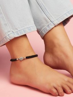 Zavya - Black Thread Flower 925 Sterling Silver Anklet