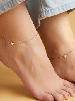 Zavya - Golden Heartstrings 925 Sterling Silver Gold-Plated Chain Anklet- Pair