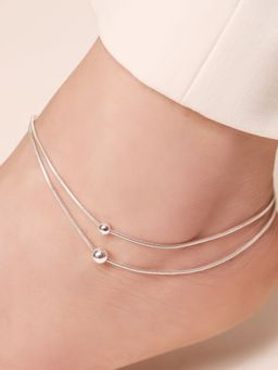 Zavya - Double String Bead Rhodium Plated 925 Sterling Silver Chain Anklet