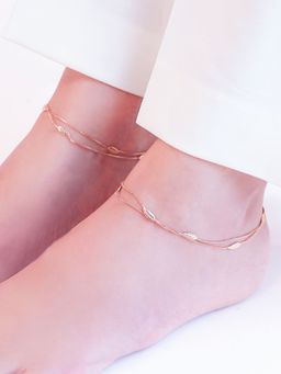 Zavya - Graceful Foliage Rose Gold-Plated 925 Sterling Silver Leaf Anklet- Pair