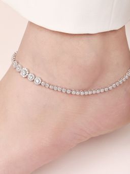 Zavya - Glimmering Fusion Floral CZ Rhodium Plated 925 Sterling Silver Anklet