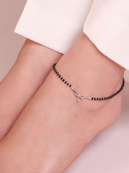 Zavya - Radiant Charm Rhodium-Plated 925 Sterling Silver Anklet with Beaded Chain