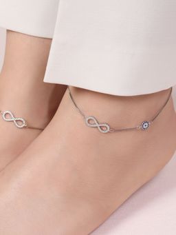 Zavya - Evil Eye Guardian Rhodium Plated 925 Sterling Silver Anklet- Pair