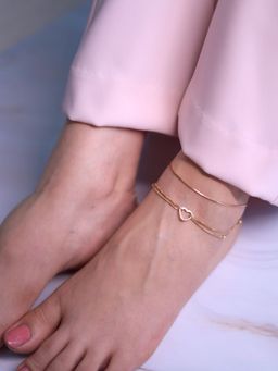 Zavya - Linked Hearts Harmony Rose Gold-Plated 925 Sterling Silver Combo Anklet