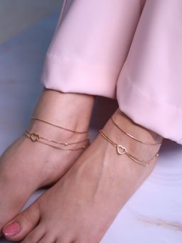 Zavya - Linked Hearts Harmony Rose Gold-Plated 925 Sterling Silver Combo Anklet- Pair