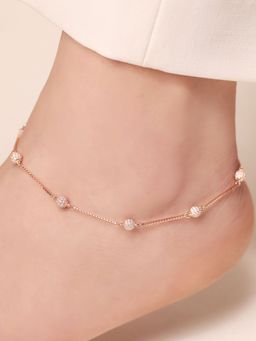 Zavya - Radiant Beads Rose Gold-Plated CZ 925 Sterling Silver Anklet
