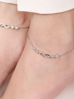 Zavya - Infinite Sparkle Rhodium-Plated 925 Sterling Silver Anklet- Pair