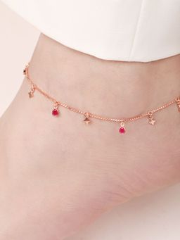 Zavya - Star Rose Gold Plated Colour CZ 925 Sterling Silver Anklet