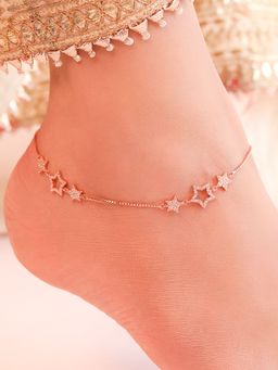 Zavya - Star Cubic Zirconia Rose Gold Plated 925 Sterling Silver Anklet
