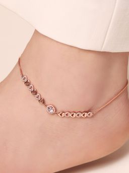Zavya - Heart Cubic Zirconia Rose Gold Plated 925 Sterling Silver Anklet