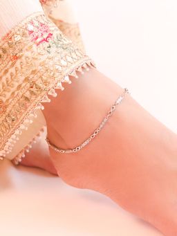 Zavya - Infinity Cubic Zirconia Rhodium Plated 925 Sterling Silver Anklet