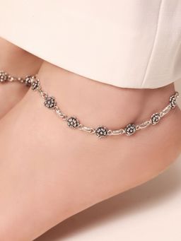 Zavya - Blossom Bloom Harmony Rhodium-Plated 925 Sterling Silver Anklet- Pair