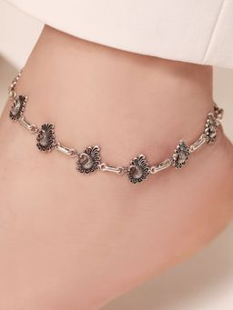 Zavya - Peacock Plumage Radiance Rhodium-Plated 925 Sterling Silver Anklet