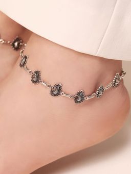 Zavya - Peacock Plumage Radiance Rhodium-Plated 925 Sterling Silver Anklet- Pair