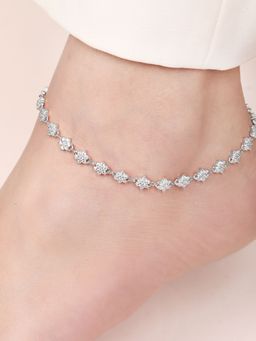 Zavya - Blooming Beauty 925 Sterling Silver Rhodium-Plated Flower Anklet