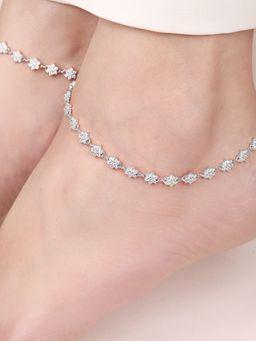 Zavya - Blooming Beauty 925 Sterling Silver Rhodium-Plated Flower Anklet- Pair