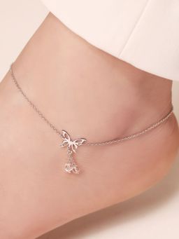 Zavya - Fluttering Butterfly Dreams Rhodium-Plated 925 Sterling Silver Anklet