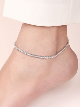 Zavya - Elegance CZ Rhodium Plated 925 Sterling Silver Anklet