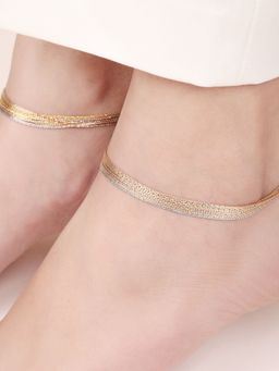Zavya - Eternal Sparkle Layered Bouquet Triple-Tone Plated 925 Sterling Silver Anklet- Pair