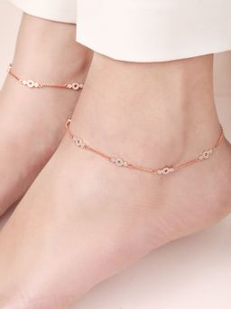 Zavya - Blush Brilliance CZ Rose Gold-Plated 925 Sterling Silver Anklet- Pair