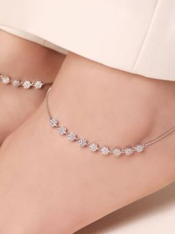 Zavya - Floral Radiance 925 Sterling Silver Rhodium Plated Flower Anklet- Pair
