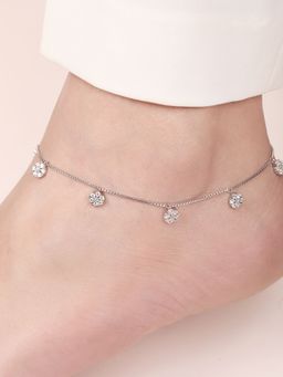 Zavya - Floral CZ Rhodium Plated 925 Sterling Silver Anklet