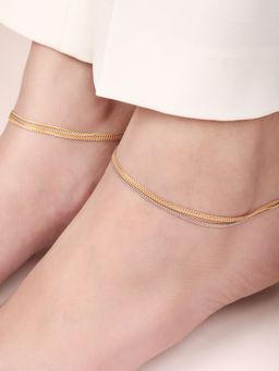 Zavya - Triple-Tone Plated Embraced 925 Sterling Silver Chain Anklet- Pair