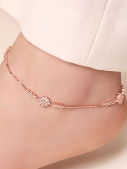 Zavya - Floral Aura Rose Gold Plated CZ 925 Sterling Silver Anklet