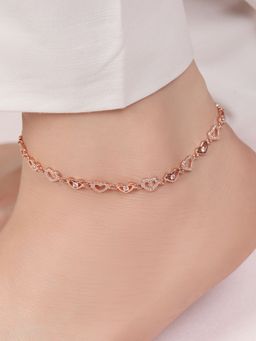 Zavya - Heartfelt Charm Rose Gold Plated 925 Sterling Silver Anklet