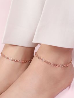 Zavya - Heartfelt Charm Rose Gold Plated 925 Sterling Silver Anklet- Pair