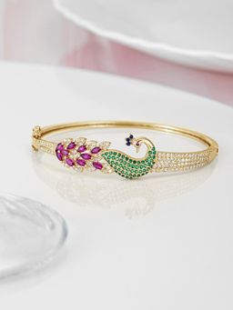 Zavya - Feathered Fantasy Gold Plated 925 Sterling Silver Peacock Kada